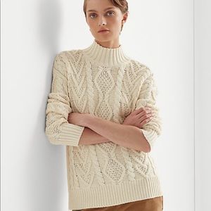 Ralph Lauren Chaps cable knit mock neck sweater sz Meduim cream color